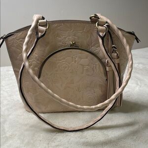 Patricia Nash Floral Embossed Leather Shoulder Bag with Tassel